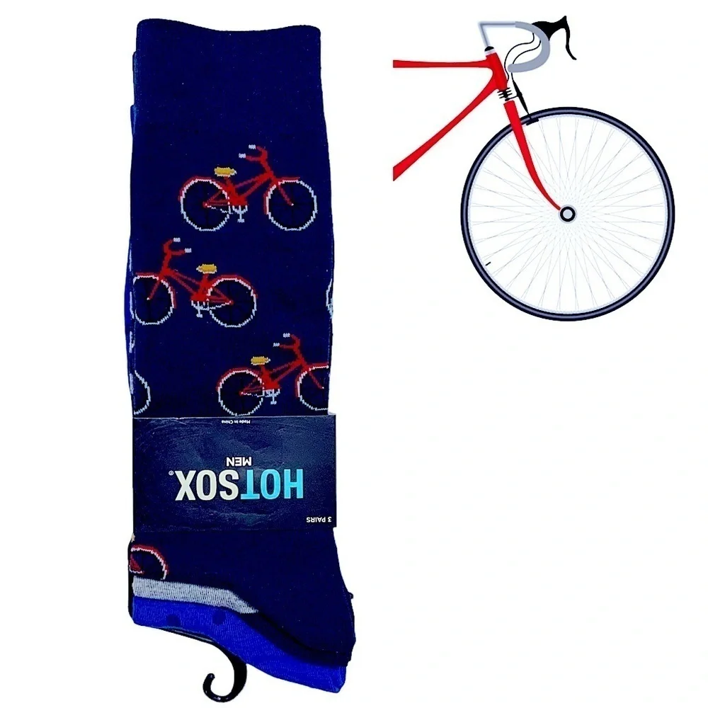 Hot Sox Bicycle Theme Novelty Dress Crew Socks 3 pack Gift Men’s Unisex Blue